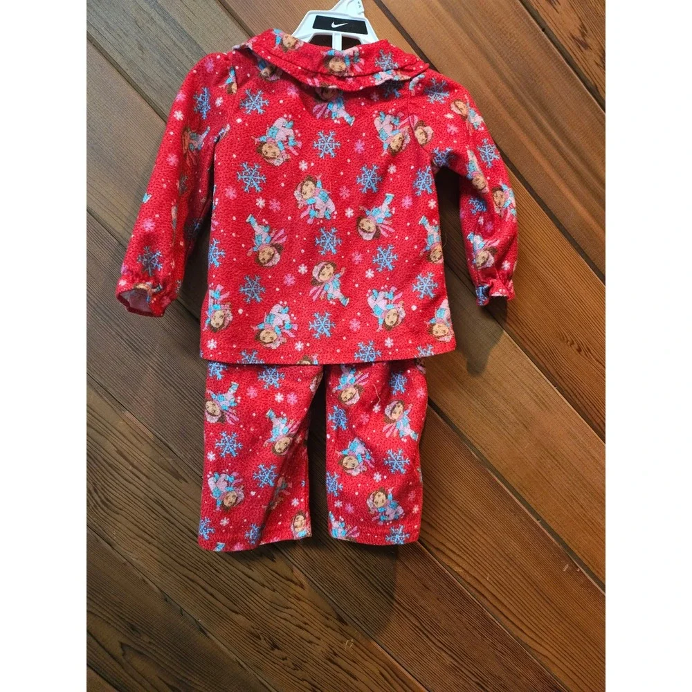Vintage Nickelodeon Dora the Explorer Red Fleece Pajama Set 2 Piece Winter  24M
